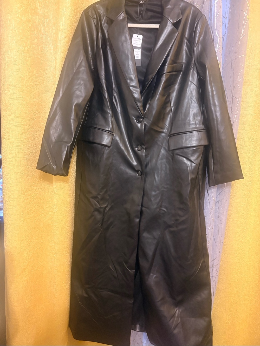 Fashion Nova Black Long Faux Leather Trench Coat